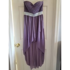 Purple and Silver High-Low Strapless Party Dress
